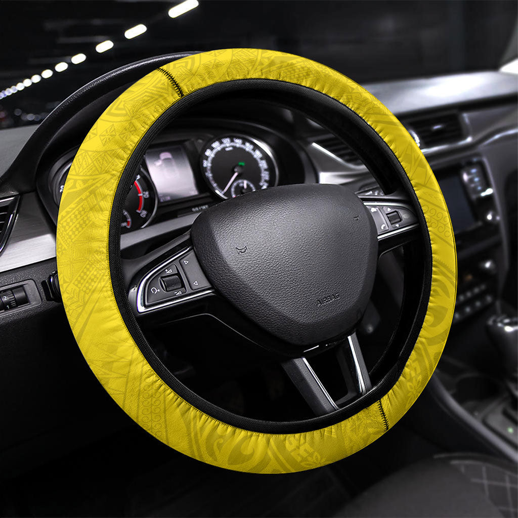 Niue Rugby Steering Wheel Cover Six Eight Three to The World - Hiapo Tribal Motif LT03 Universal Fit Multicolor - Polynesian Pride