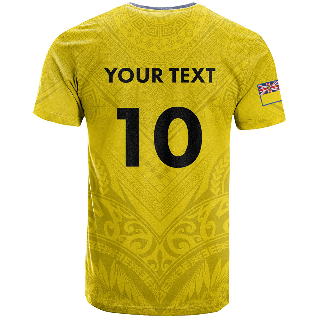 Niue Rugby Custom T Shirt Six Eight Three to The World - Hiapo Tribal Motif