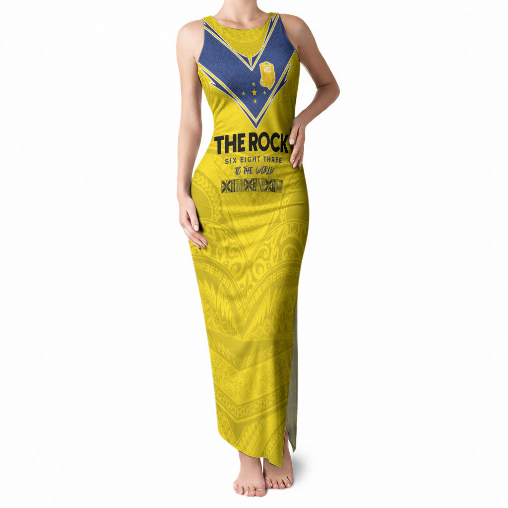 Niue Rugby Custom Tank Maxi Dress Six Eight Three to The World - Hiapo Tribal Motif