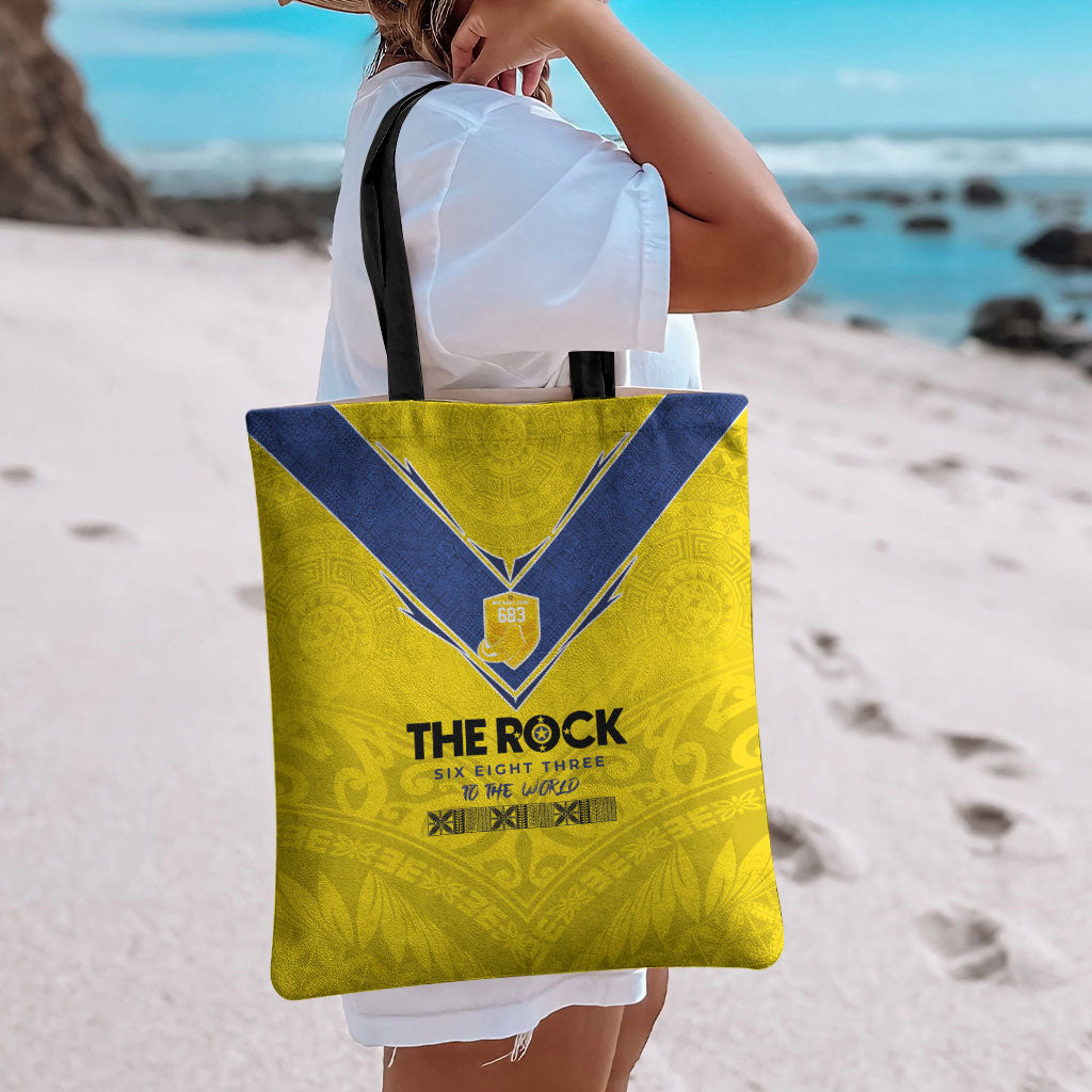 Niue Rugby Tote Bag Six Eight Three to The World - Hiapo Tribal Motif