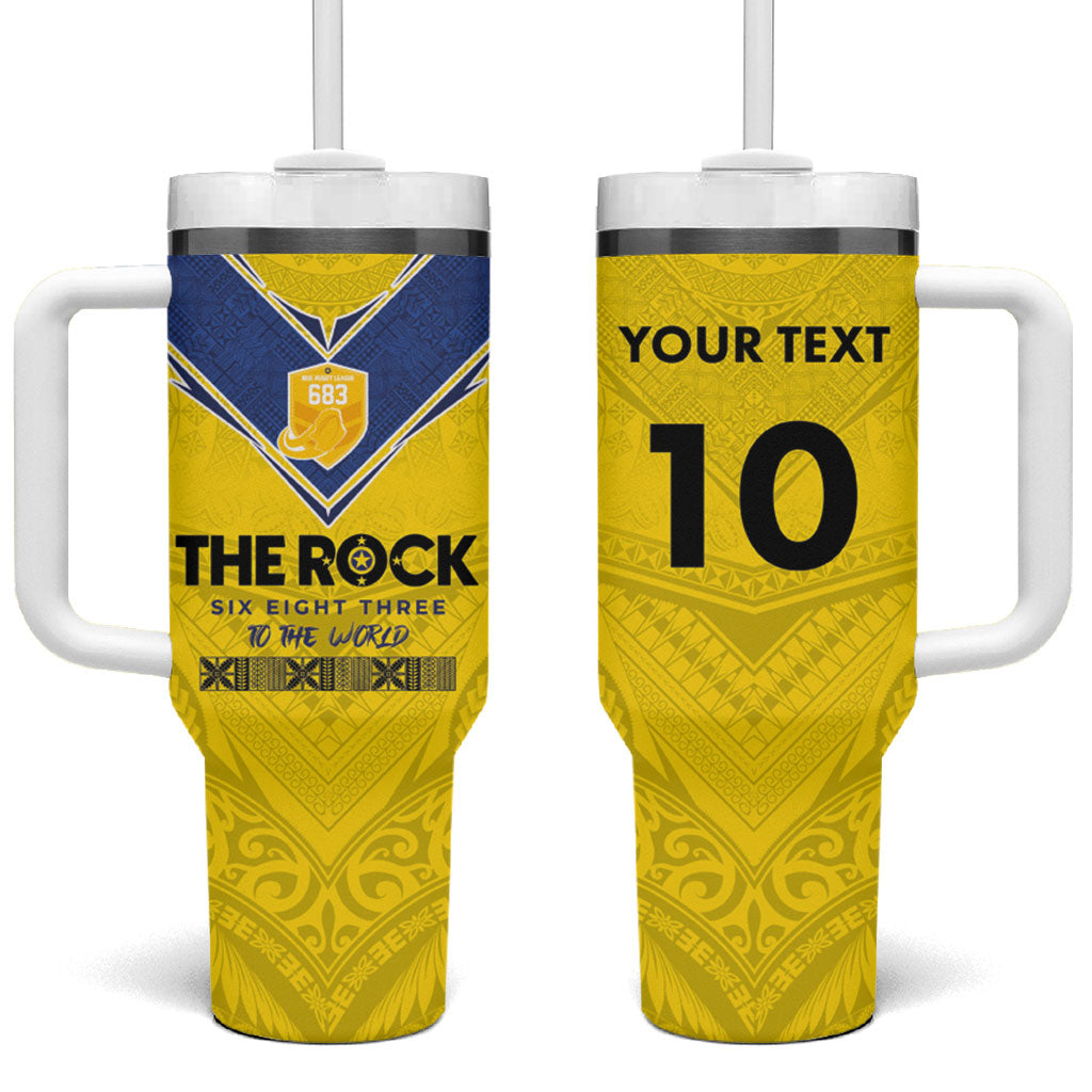 Niue Rugby Custom Tumbler With Handle Six Eight Three to The World - Hiapo Tribal Motif LT03 One Size: 40 oz Multicolor - Polynesian Pride