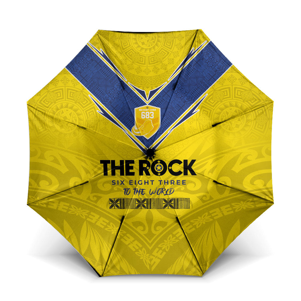 Niue Rugby Umbrella Six Eight Three to The World - Hiapo Tribal Motif