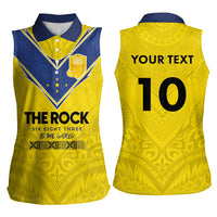 Niue Rugby Custom Women Sleeveless Polo Shirt Six Eight Three to The World - Hiapo Tribal Motif