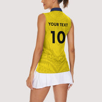 Niue Rugby Custom Women Sleeveless Polo Shirt Six Eight Three to The World - Hiapo Tribal Motif