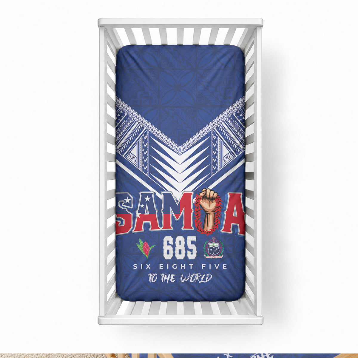 Samoa Rugby Baby Bed Cover Six Eight Five to The World - Pacific Motif LT03 28 × 52 in Multicolor - Polynesian Pride