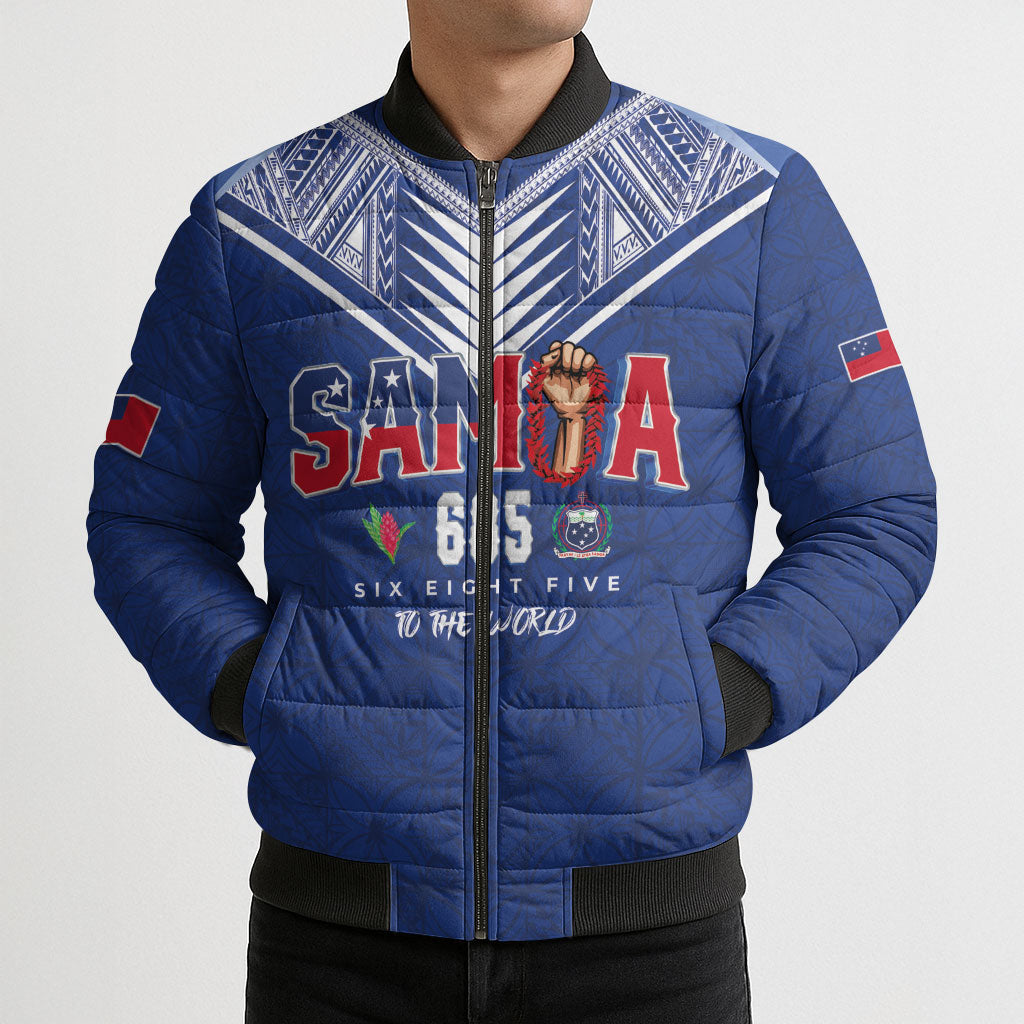 Samoa Rugby Custom Bomber Puffer Jacket Six Eight Five to The World - Pacific Motif