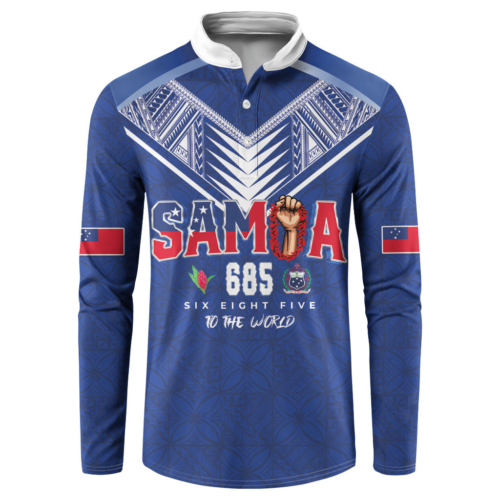 Samoa Rugby Custom Button Sweatshirt Six Eight Five to The World - Pacific Motif