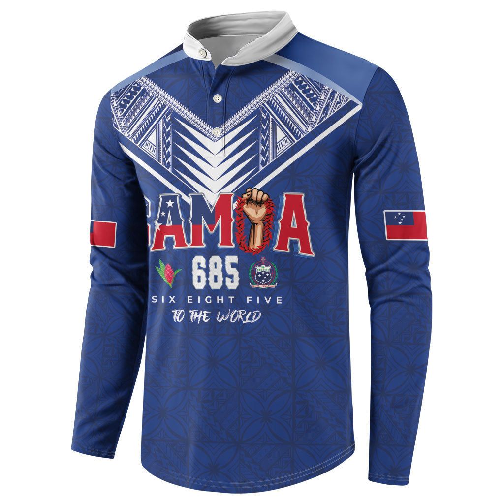 Samoa Rugby Custom Button Sweatshirt Six Eight Five to The World - Pacific Motif