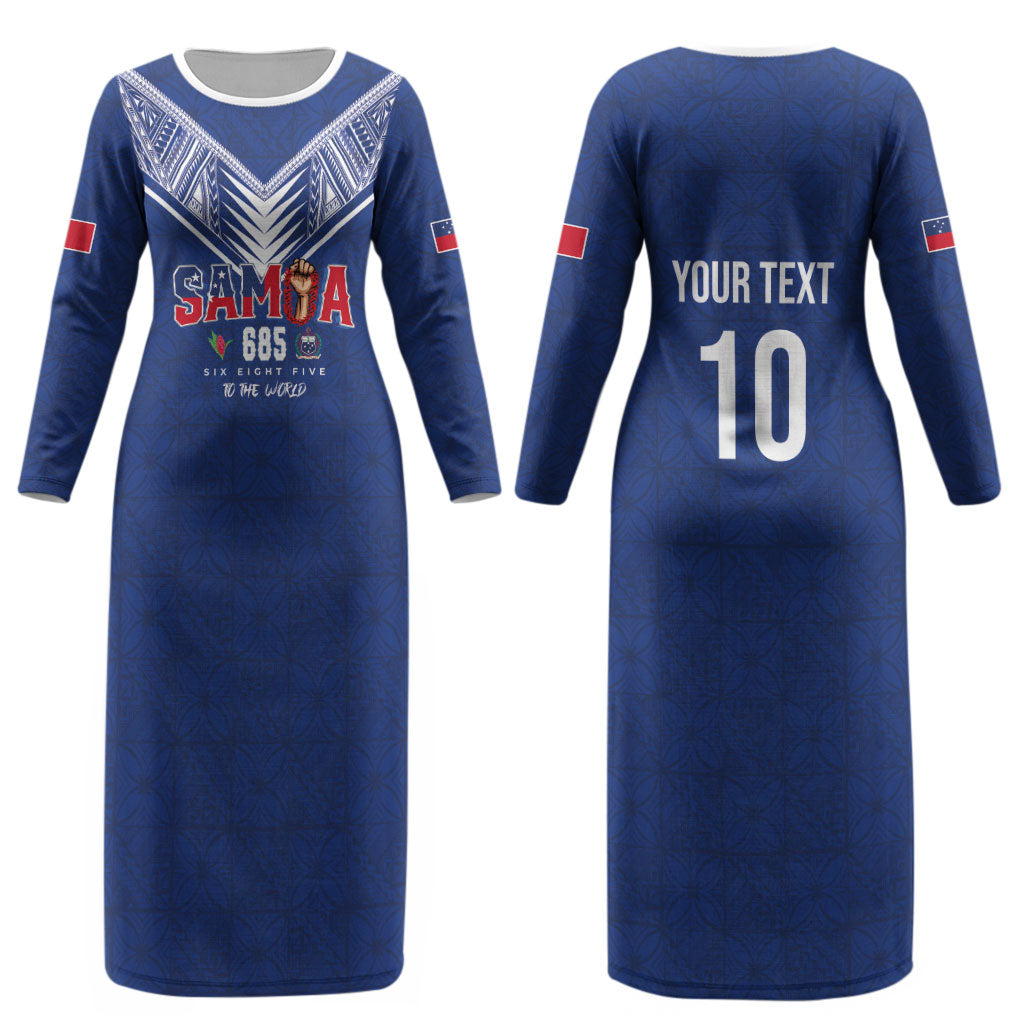 Samoa Rugby Custom Couples Matching Long Sleeve Bodycon Dress and Long Sleeve Button Shirt Six Eight Five to The World - Pacific Motif