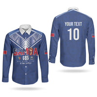 Samoa Rugby Custom Couples Matching Off The Shoulder Long Sleeve Dress and Long Sleeve Button Shirt Six Eight Five to The World - Pacific Motif