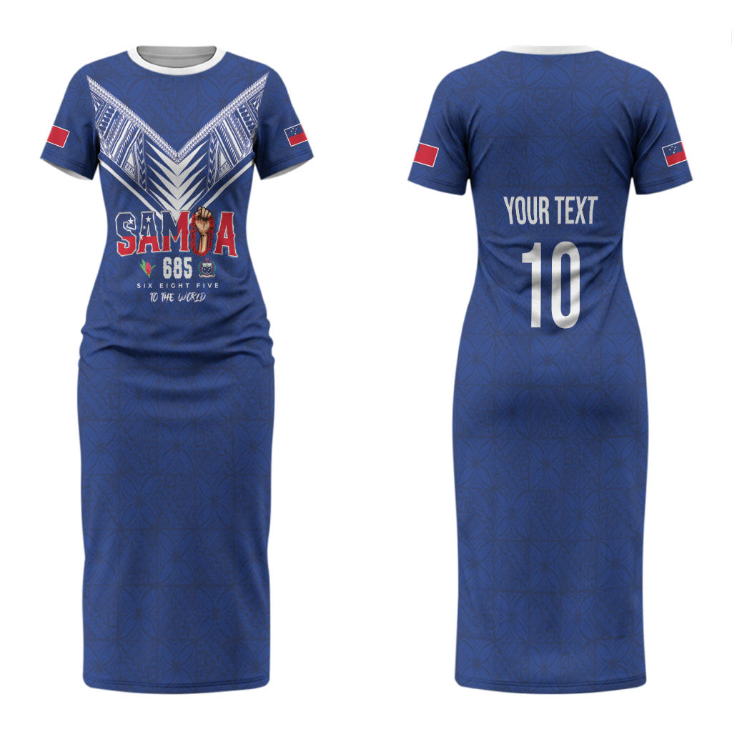 Samoa Rugby Custom Couples Matching Short Sleeve Bodycon Dress and Long Sleeve Button Shirt Six Eight Five to The World - Pacific Motif