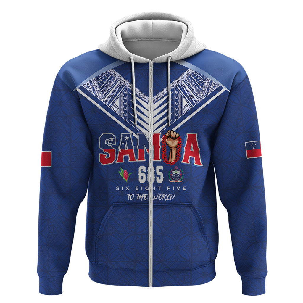 Samoa Rugby Custom Hoodie Six Eight Five to The World - Pacific Motif LT03 Zip Hoodie Multicolor - Polynesian Pride