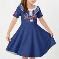 Samoa Rugby Custom Kid Short Sleeve Dress Six Eight Five to The World - Pacific Motif LT03 KID Multicolor - Polynesian Pride