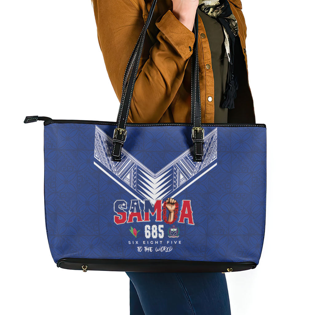 Samoa Rugby Leather Tote Bag Six Eight Five to The World - Pacific Motif LT03 - Polynesian Pride