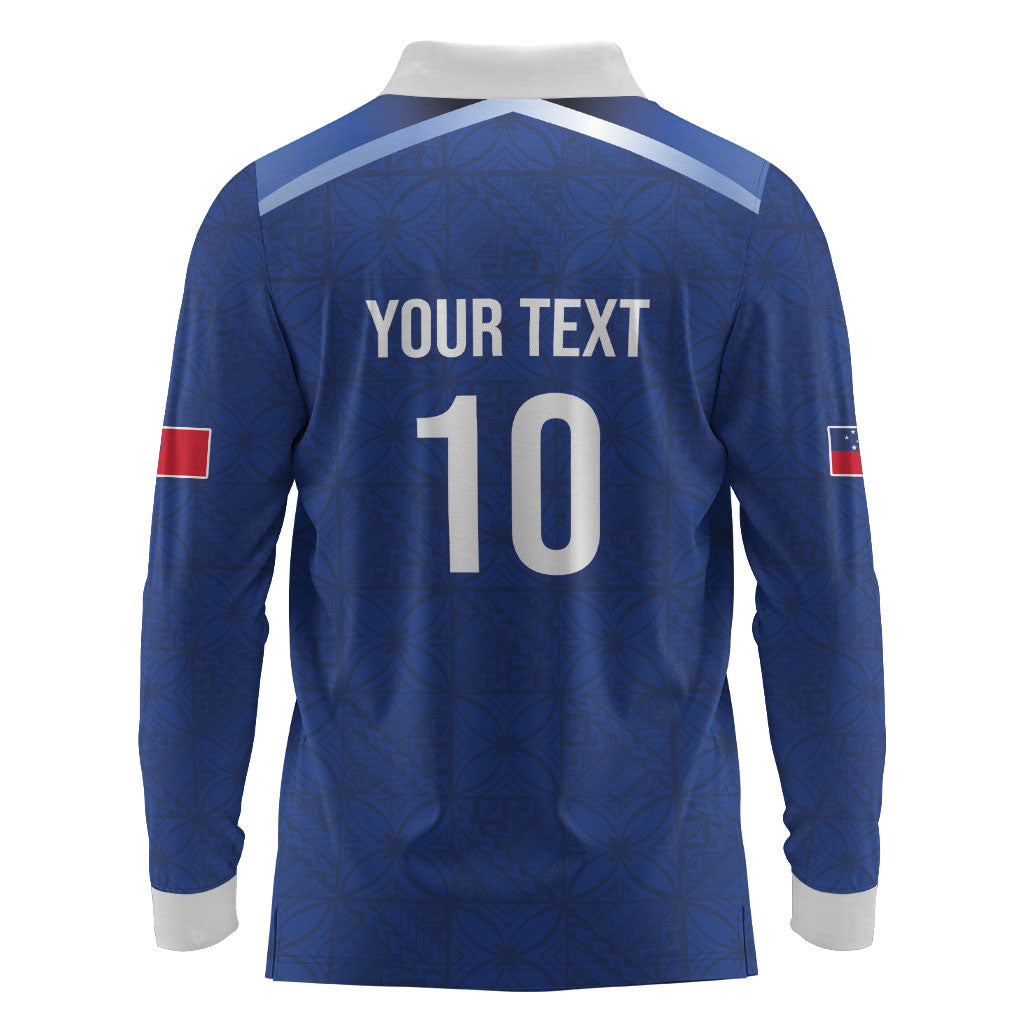 Samoa Rugby Custom Long Sleeve Polo Shirt Six Eight Five to The World - Pacific Motif