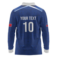 Samoa Rugby Custom Long Sleeve Polo Shirt Six Eight Five to The World - Pacific Motif