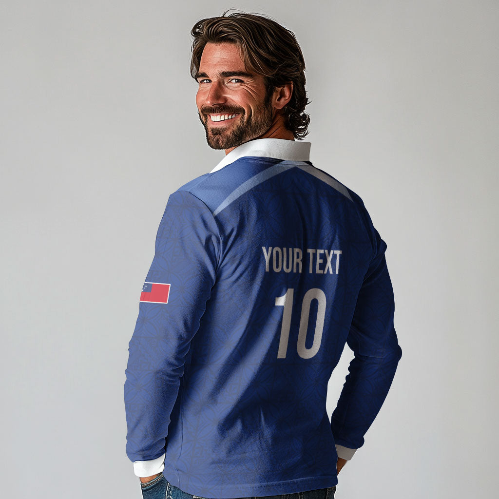 Samoa Rugby Custom Long Sleeve Polo Shirt Six Eight Five to The World - Pacific Motif