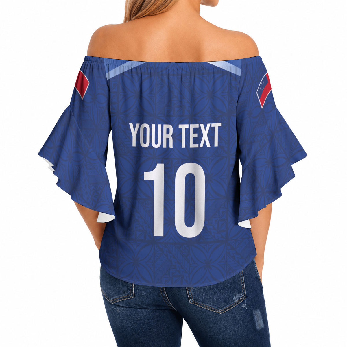 Samoa Rugby Custom Off Shoulder Wrap Waist Top Six Eight Five to The World - Pacific Motif LT03 - Polynesian Pride