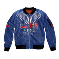 Samoa Rugby Custom Sleeve Zip Bomber Jacket Six Eight Five to The World - Pacific Motif LT03 Unisex Multicolor - Polynesian Pride