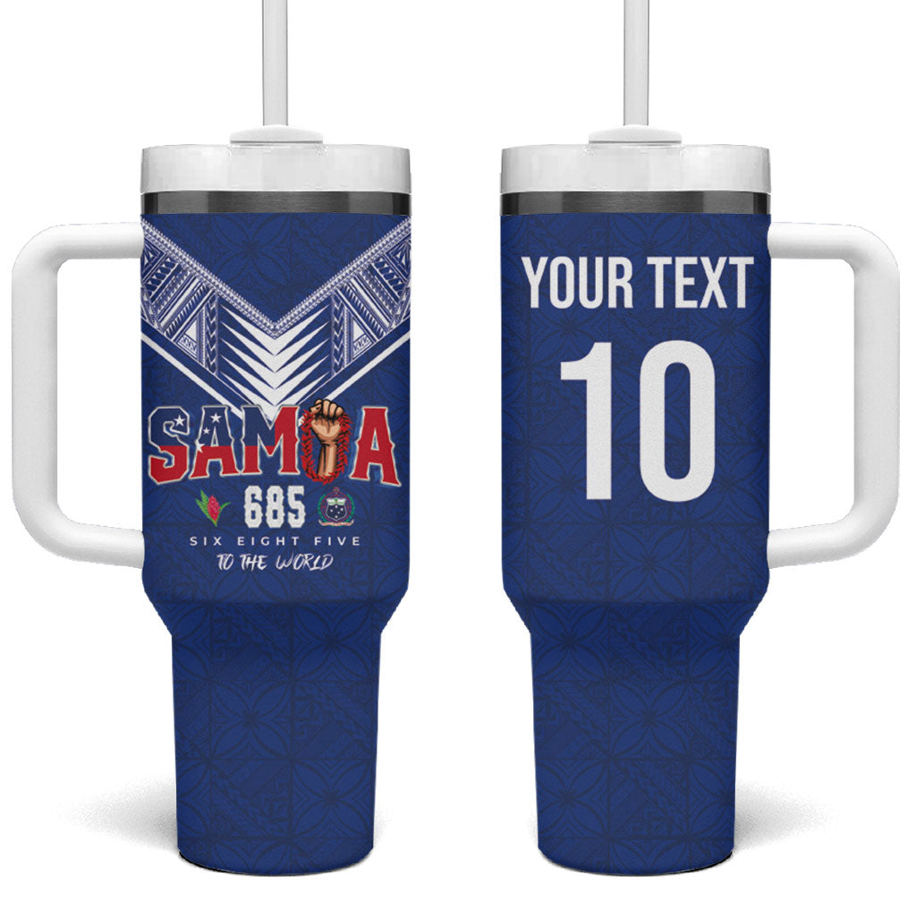 Samoa Rugby Custom Tumbler With Handle Six Eight Five to The World - Pacific Motif LT03 One Size: 40 oz Multicolor - Polynesian Pride