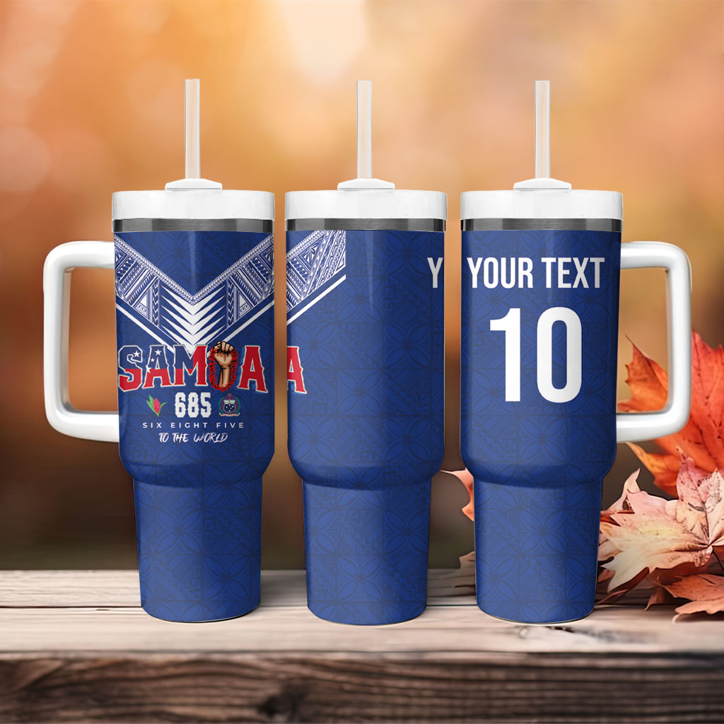 Samoa Rugby Custom Tumbler With Handle Six Eight Five to The World - Pacific Motif LT03 - Polynesian Pride