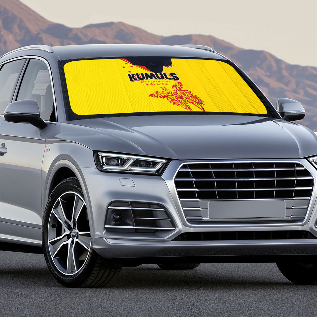 Papua New Guinea Rugby Auto Sun Shade Six Seven Five to The World - Melanesian Pattern LT03 - Polynesian Pride