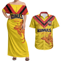 Papua New Guinea Rugby Custom Couples Matching Off Shoulder Maxi Dress and Hawaiian Shirt Six Seven Five to The World - Melanesian Pattern