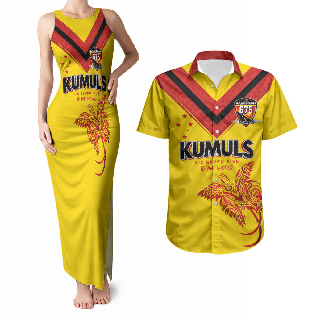 Papua New Guinea Rugby Custom Couples Matching Tank Maxi Dress and Hawaiian Shirt Six Seven Five to The World - Melanesian Pattern