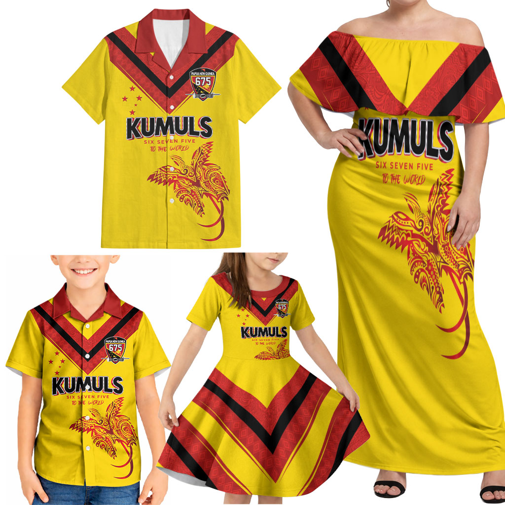 Papua New Guinea Rugby Custom Family Matching Off Shoulder Maxi Dress and Hawaiian Shirt Six Seven Five to The World - Melanesian Pattern