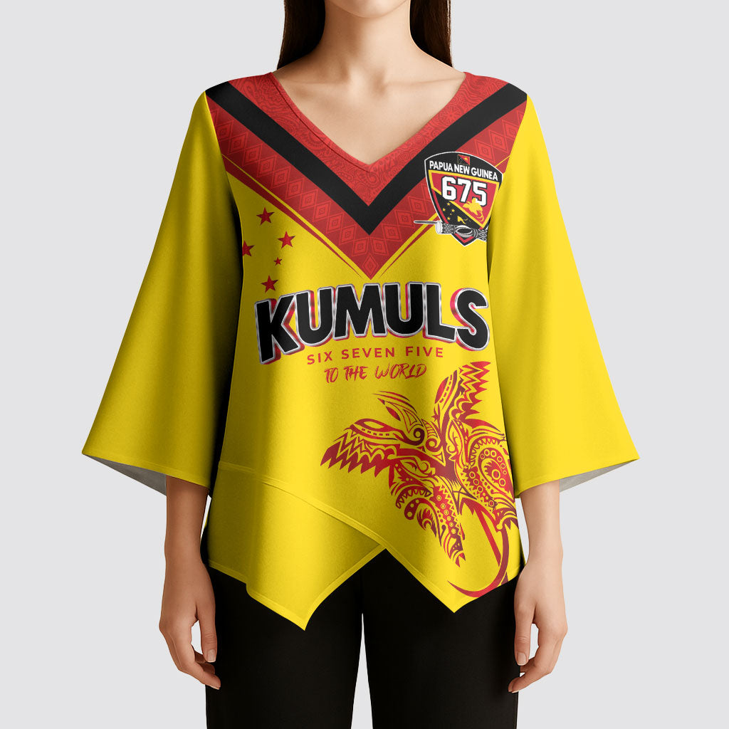 Papua New Guinea Rugby Custom Kimono Sleeve Blouse Six Seven Five to The World - Melanesian Pattern