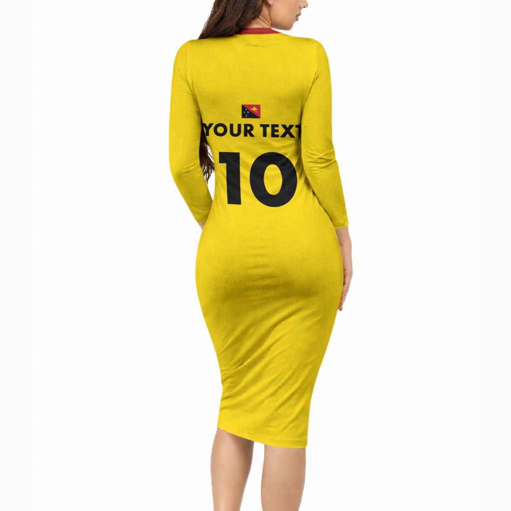 Papua New Guinea Rugby Custom Long Sleeve Bodycon Dress Six Seven Five to The World - Melanesian Pattern