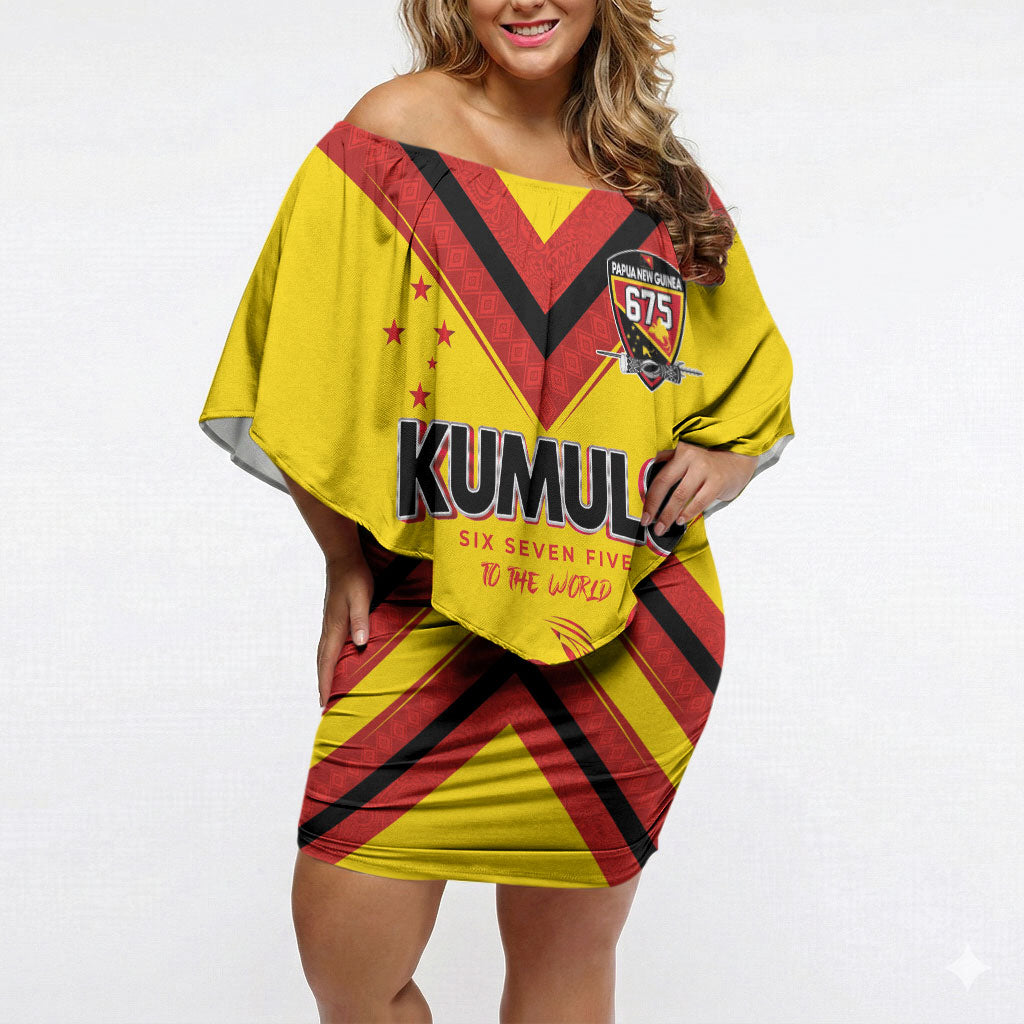 Papua New Guinea Rugby Custom Off Shoulder Short Dress Six Seven Five to The World - Melanesian Pattern