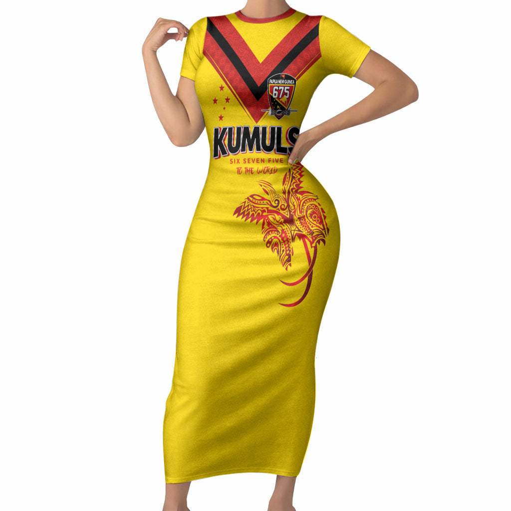 Papua New Guinea Rugby Custom Short Sleeve Bodycon Dress Six Seven Five to The World - Melanesian Pattern