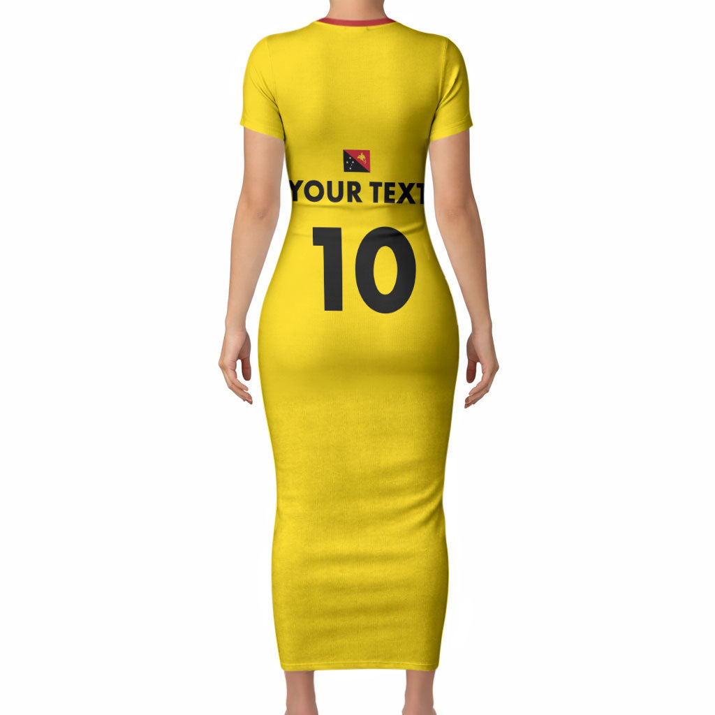 Papua New Guinea Rugby Custom Short Sleeve Bodycon Dress Six Seven Five to The World - Melanesian Pattern