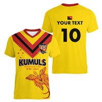 Papua New Guinea Rugby Custom Women V-Neck T-Shirt Six Seven Five to The World - Melanesian Pattern