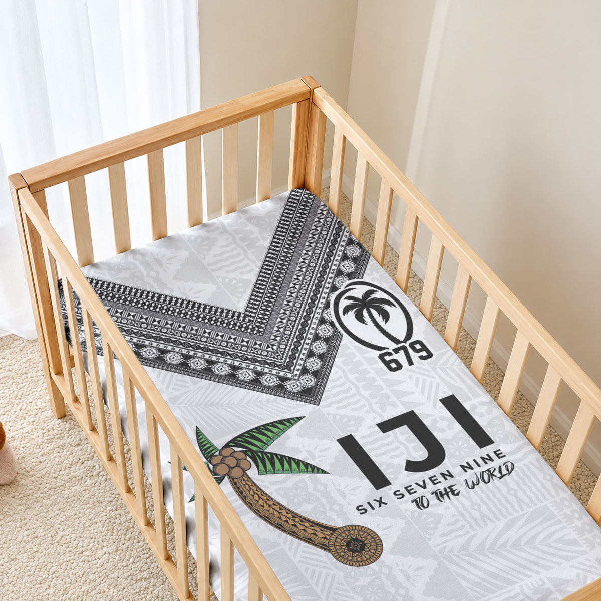 Fijian Rugby Baby Bed Cover Six Seven Nine to The World - Tapa Pattern LT03 - Polynesian Pride