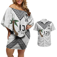 Fijian Rugby Couples Matching Off Shoulder Short Dress and Hawaiian Shirt Six Seven Nine to The World - Tapa Pattern