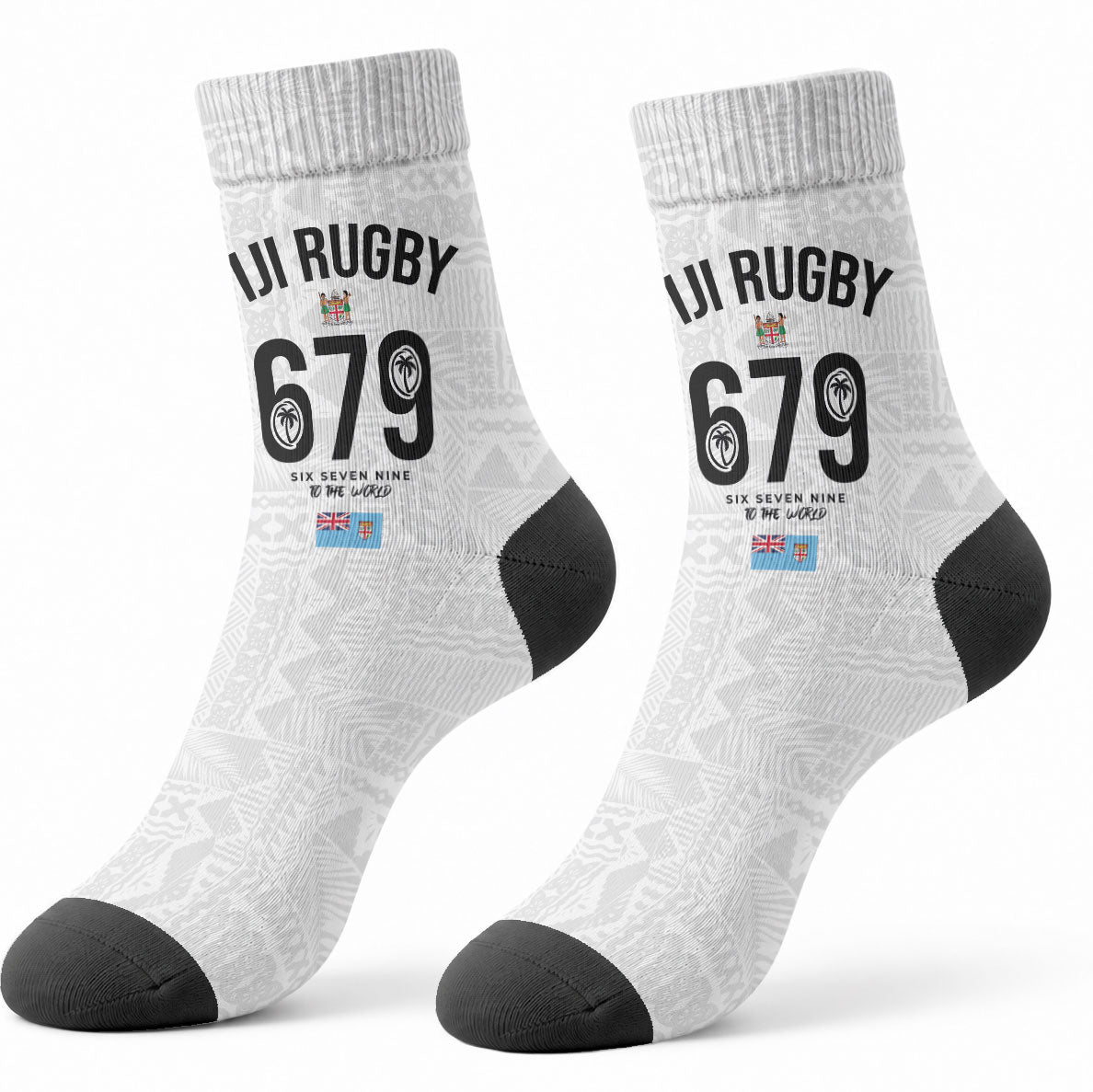 Fijian Rugby Crew Socks Six Seven Nine to The World - Tapa Pattern LT03 - Polynesian Pride