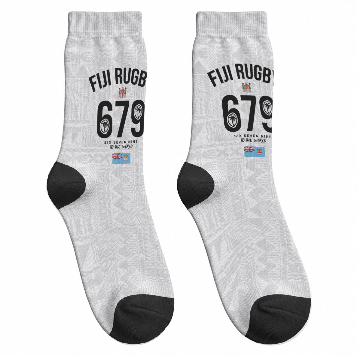 Fijian Rugby Crew Socks Six Seven Nine to The World - Tapa Pattern LT03 - Polynesian Pride