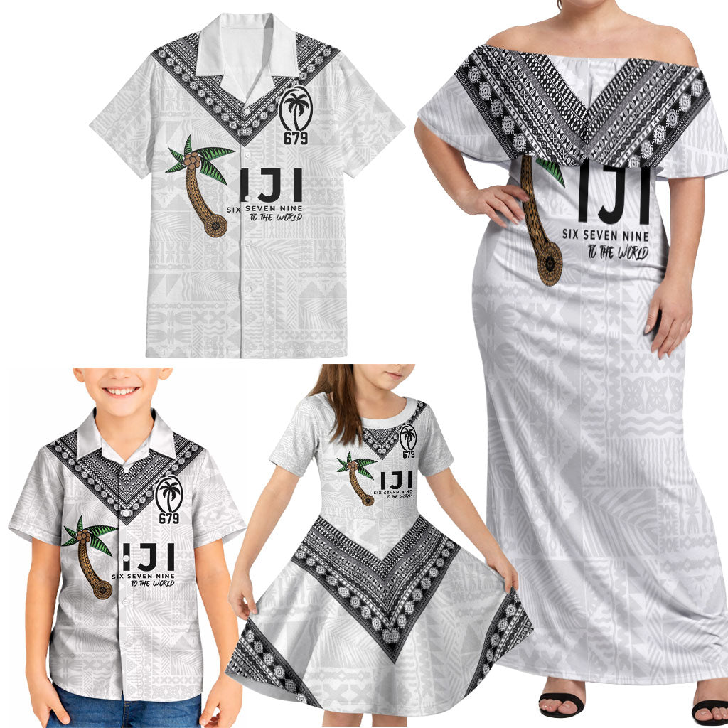 Fijian Rugby Family Matching Off Shoulder Maxi Dress and Hawaiian Shirt Six Seven Nine to The World - Tapa Pattern