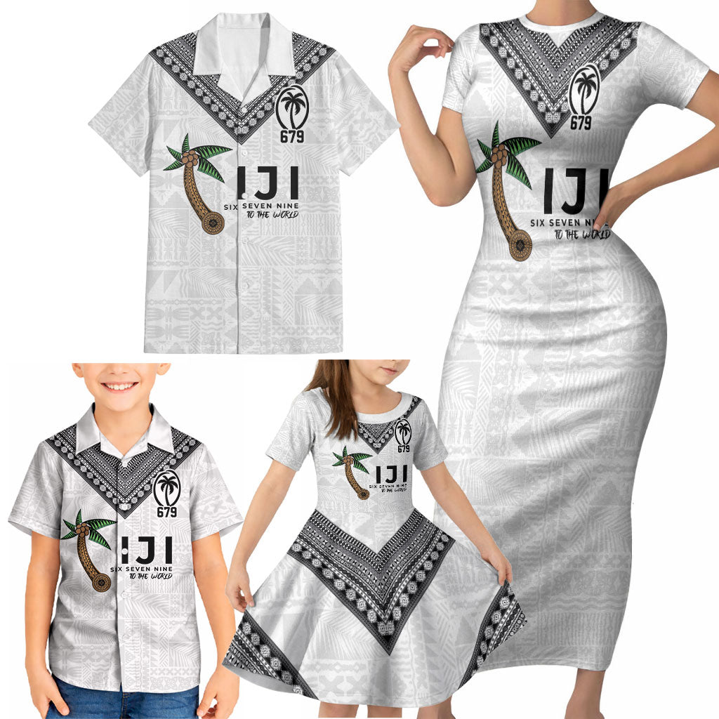 Fijian Rugby Family Matching Short Sleeve Bodycon Dress and Hawaiian Shirt Six Seven Nine to The World - Tapa Pattern