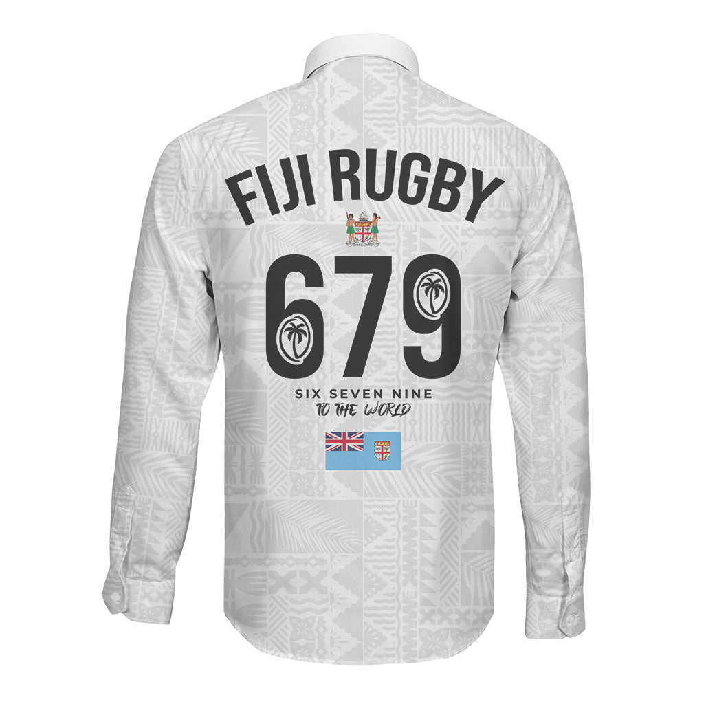 Fijian Rugby Long Sleeve Button Shirt Six Seven Nine to The World - Tapa Pattern LT03 - Polynesian Pride