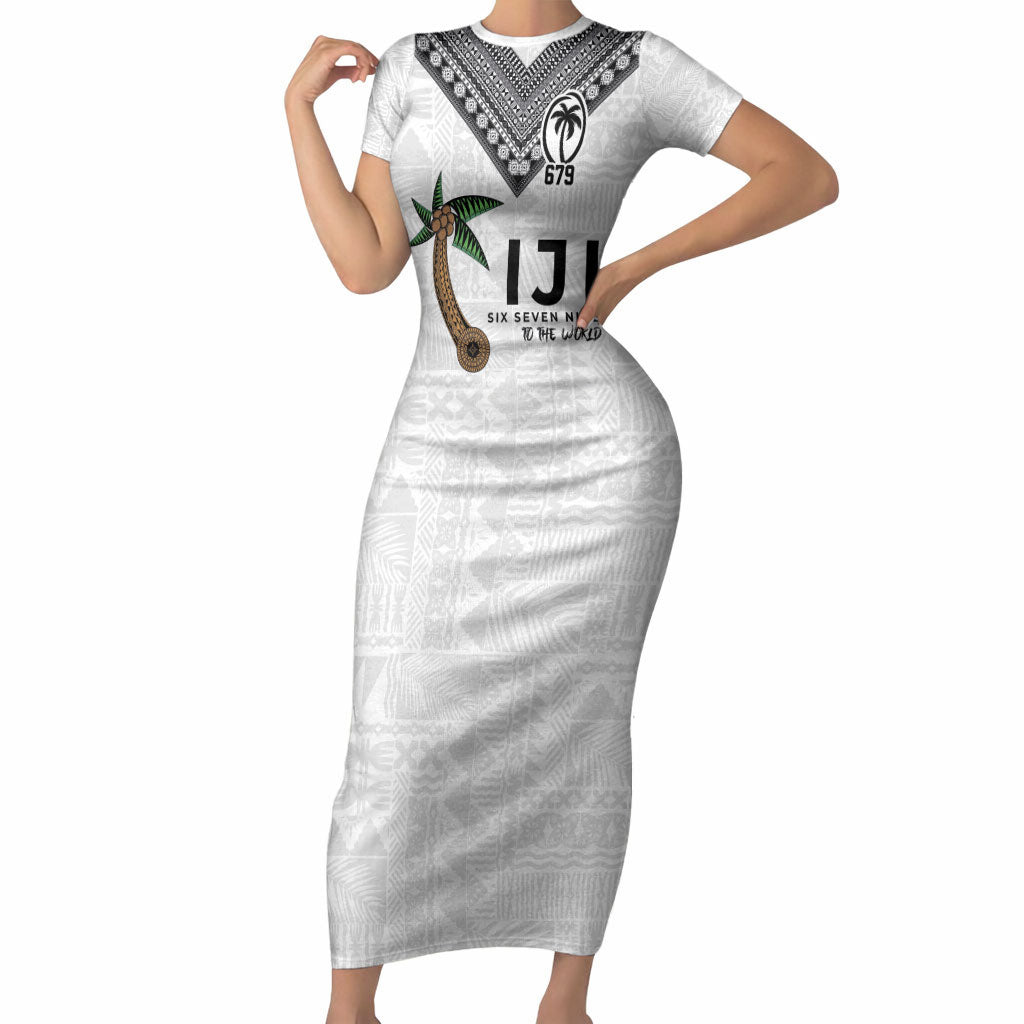 Fijian Rugby Short Sleeve Bodycon Dress Six Seven Nine to The World - Tapa Pattern
