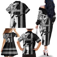 Hawaii Lanai Island Family Matching Off Shoulder Long Sleeve Dress and Hawaiian Shirt Hawaiian King and Kakau Symbols Abstract Shoulder Tattoo LT03 - Polynesian Pride