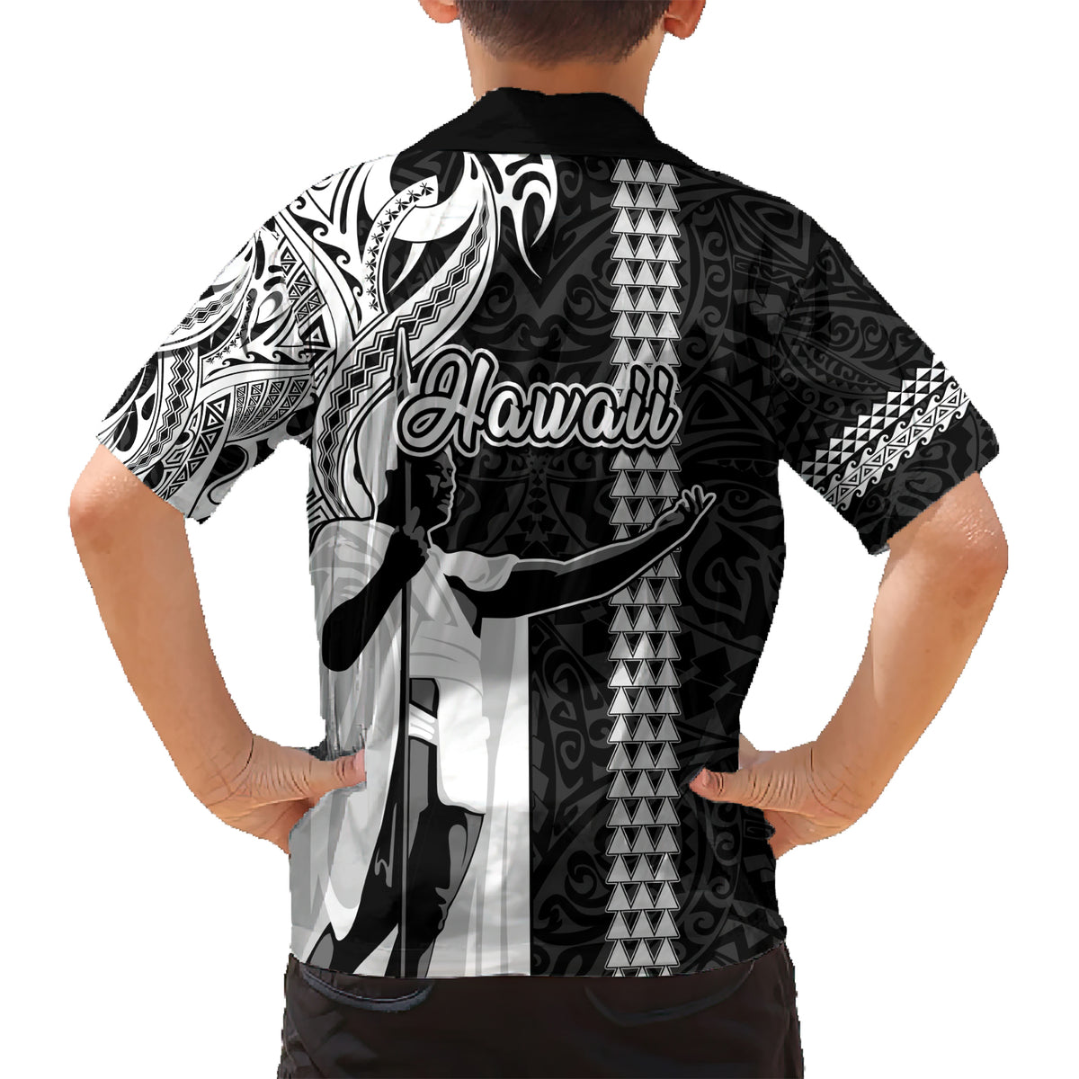 Hawaii Lanai Island Kid Hawaiian Shirt Hawaiian King and Kakau Symbols Abstract Shoulder Tattoo LT03 - Polynesian Pride