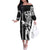 Hawaii Lanai Island Off The Shoulder Long Sleeve Dress Hawaiian King and Kakau Symbols Abstract Shoulder Tattoo LT03 Women Black - Polynesian Pride