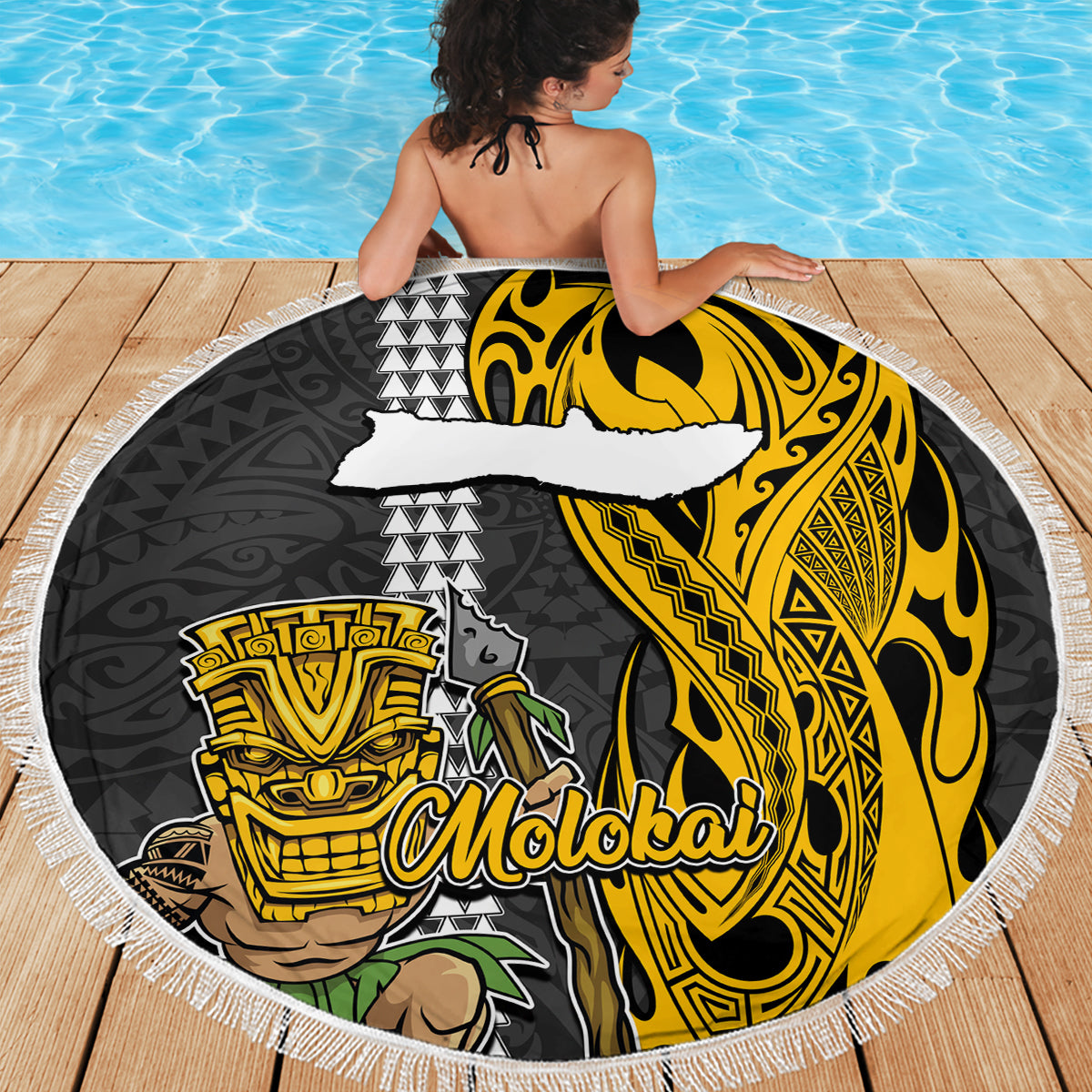 Hawaii Molokai Island Beach Blanket Hawaiian Warrior and Kakau Symbols Abstract Tattoo LT03 - Wonder Print Shop