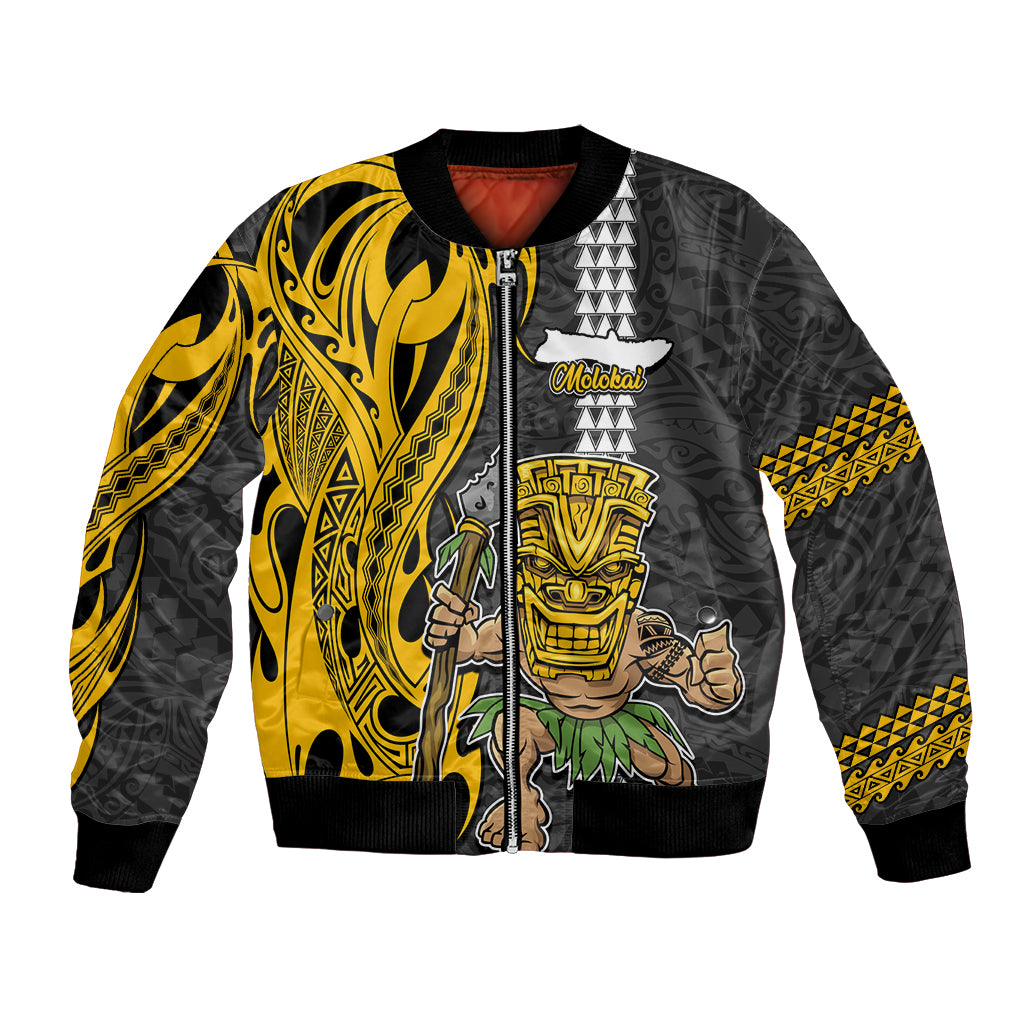 Hawaii Molokai Island Bomber Jacket Hawaiian Warrior and Kakau Symbols Abstract Tattoo LT03 Unisex Yellow - Polynesian Pride