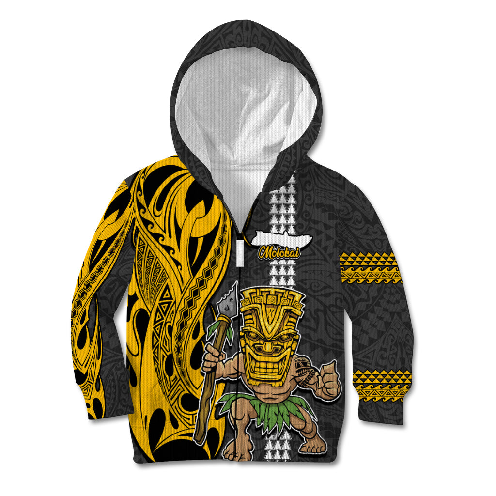 Hawaii Molokai Island Kid Hoodie Hawaiian Warrior and Kakau Symbols Abstract Tattoo LT03 - Polynesian Pride