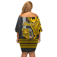 Hawaii Molokai Island Off Shoulder Short Dress Hawaiian Warrior and Kakau Symbols Abstract Tattoo LT03 - Polynesian Pride